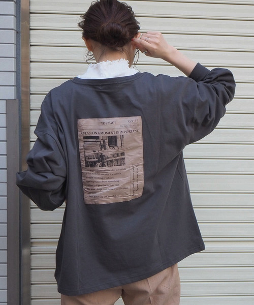 tiptop（ティップトップ）の「【web限定アイテム】英字新聞風後ろワッペンロンＴ（Tシャツ/カットソー・レディース・オフホワイト/ブラック/サックスブルー/パープル/アイボリー/スミクロ・FREE）」の13枚目の写真