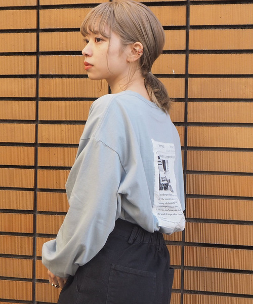 tiptop（ティップトップ）の「【web限定アイテム】英字新聞風後ろワッペンロンＴ（Tシャツ/カットソー・レディース・オフホワイト/ブラック/サックスブルー/パープル/アイボリー/スミクロ・FREE）」の16枚目の写真