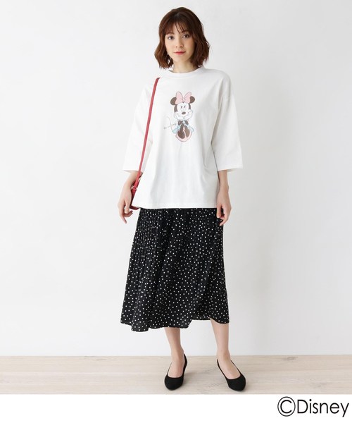 Disney(ディズニー)の「◆ミニーマウス/プリントTシャツ(Tシャツ/カットソー・レディース・ライトベージュ/ガンメタ/オフホワイト・02/03)」の6枚目の写真