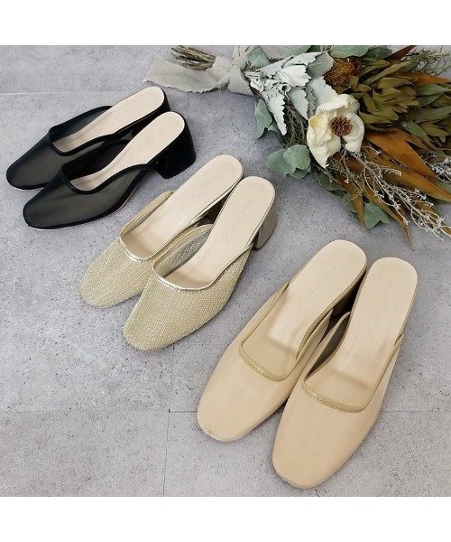 KOBE LETTUCE(コウベレタス)の「スクエアトゥチュールミュールサンダル(サンダル・レディース・ブラック/ベージュ/ゴールド・LL/S/M/L)」の16枚目の写真