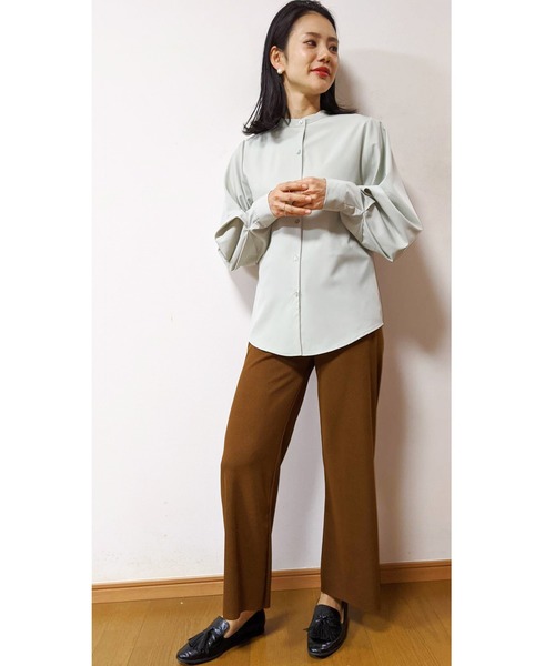 SMILE ORCHID（スマイルオーキッド）の「セルフカットプリーツパンツ（スウェットパンツ・レディース・ブラック/ベージュ/ブラウン/グリーン/ライトブラウン/グレー/ネイビー/オレンジ/ピンク・FREE）」の15枚目の写真