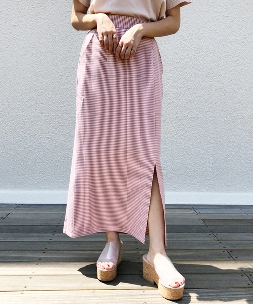 one after another NICE CLAUP(ワンアフターアナザーナイスクラップ)の「チェックスリットタイトスカート(スカート・レディース・ブラック/オリーブ/ピンク/ブラウン系その他/ベージュ系その他・SMALL/MEDIUM)」の5枚目の写真