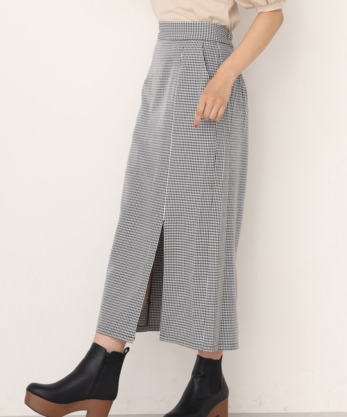 one after another NICE CLAUP(ワンアフターアナザーナイスクラップ)の「チェックスリットタイトスカート(スカート・レディース・ブラック/オリーブ/ピンク/ブラウン系その他/ベージュ系その他・SMALL/MEDIUM)」の2枚目の写真