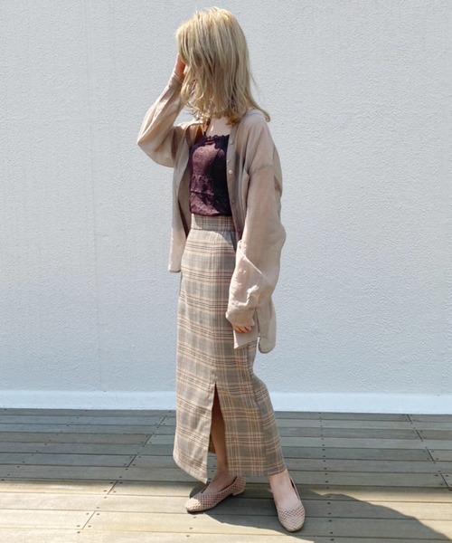 one after another NICE CLAUP(ワンアフターアナザーナイスクラップ)の「チェックスリットタイトスカート(スカート・レディース・ブラック/オリーブ/ピンク/ブラウン系その他/ベージュ系その他・SMALL/MEDIUM)」の19枚目の写真