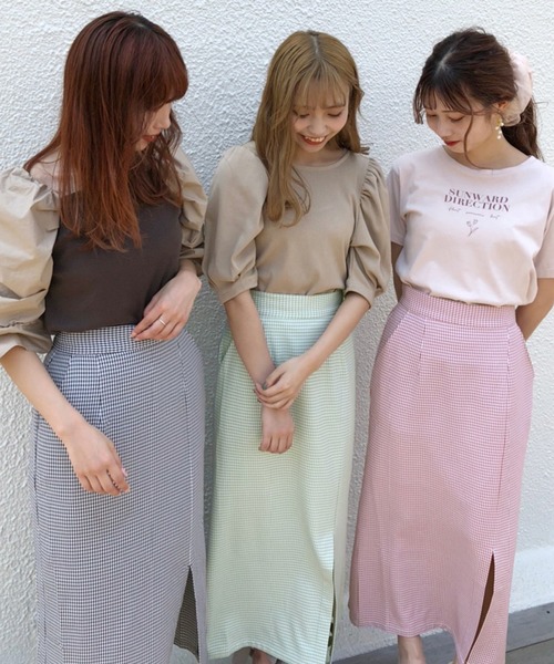 one after another NICE CLAUP(ワンアフターアナザーナイスクラップ)の「チェックスリットタイトスカート(スカート・レディース・ブラック/オリーブ/ピンク/ブラウン系その他/ベージュ系その他・SMALL/MEDIUM)」の6枚目の写真