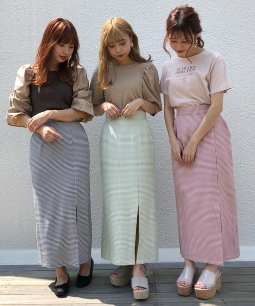 one after another NICE CLAUP(ワンアフターアナザーナイスクラップ)の「チェックスリットタイトスカート(スカート・レディース・ブラック/オリーブ/ピンク/ブラウン系その他/ベージュ系その他・SMALL/MEDIUM)」の8枚目の写真