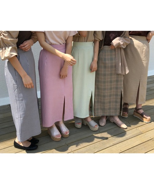 one after another NICE CLAUP(ワンアフターアナザーナイスクラップ)の「チェックスリットタイトスカート(スカート・レディース・ブラック/オリーブ/ピンク/ブラウン系その他/ベージュ系その他・SMALL/MEDIUM)」の10枚目の写真