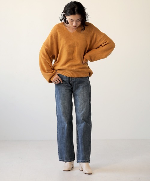 Bab（バブ）の「【WEB限定】抜け衿カラーニットプルオーバー（ニット/セーター・レディース・ベージュ/パープル/ブラウン/イエロー・FREE）」の12枚目の写真