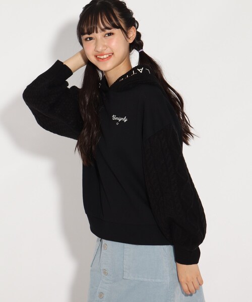 セール 洗える ロゴ入りフードケーブル袖ニット パーカー Pink Latte ピンクラテ のファッション通販 Zozotown