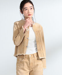 Ray BEAMS | RED CARD × Ray BEAMS / 別注 ノーカラー デニム ジャケット(デニムジャケット)