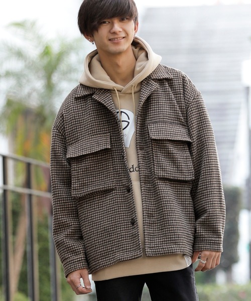 Beno(ビーノ)の「ミックスウールシャギー ブリティッシュチェック ワイドシルエット CPOジャケット(ブルゾン・メンズ・ブラウン系その他/ブラウン系その他4/グレー系その他2/ブラウン系その他2/グレー系その他/ブラウン系その他3・M/L)」の4枚目の写真