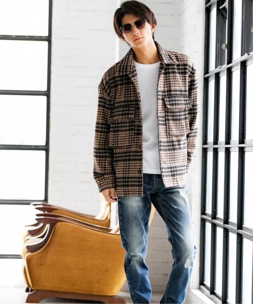 Beno(ビーノ)の「ミックスウールシャギー ブリティッシュチェック ワイドシルエット CPOジャケット(ブルゾン・メンズ・ブラウン系その他/ブラウン系その他4/グレー系その他2/ブラウン系その他2/グレー系その他/ブラウン系その他3・M/L)」の8枚目の写真