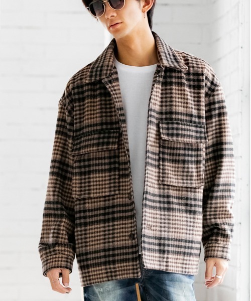 Beno(ビーノ)の「ミックスウールシャギー ブリティッシュチェック ワイドシルエット CPOジャケット(ブルゾン・メンズ・ブラウン系その他/ブラウン系その他4/グレー系その他2/ブラウン系その他2/グレー系その他/ブラウン系その他3・M/L)」の7枚目の写真