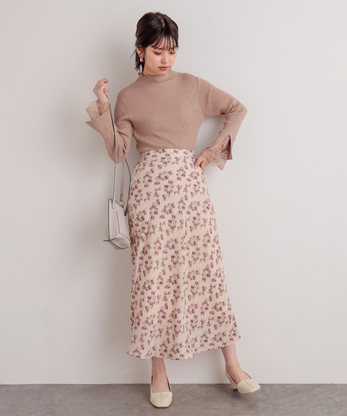 natural couture（ナチュラルクチュール）の「ややマーメイドシンプル花柄スカート（スカート・レディース・ブラック/ベージュ/アイボリー・FREE）」の7枚目の写真