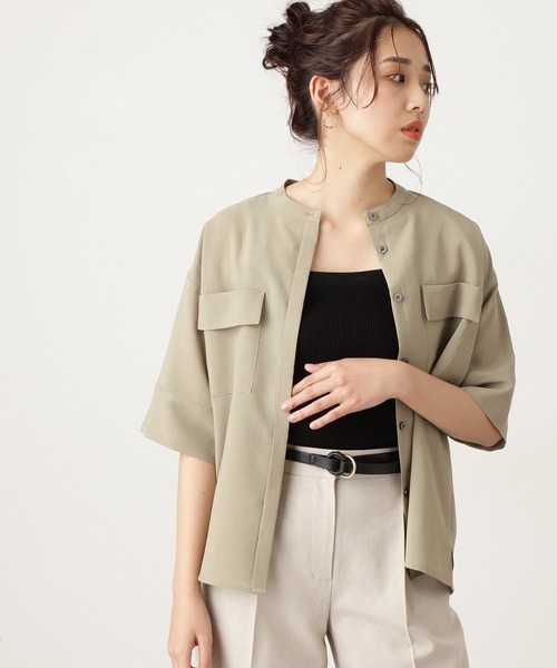 N.（N. Natural Beauty Basic）（エヌエヌナチュラルビューティーベーシック）の「◆ドライポプリンハーフスリーブシャツ（シャツ/ブラウス・レディース・チャコールグレー/オフホワイト/カーキ/ブルー・MEDIUM）」の4枚目の写真