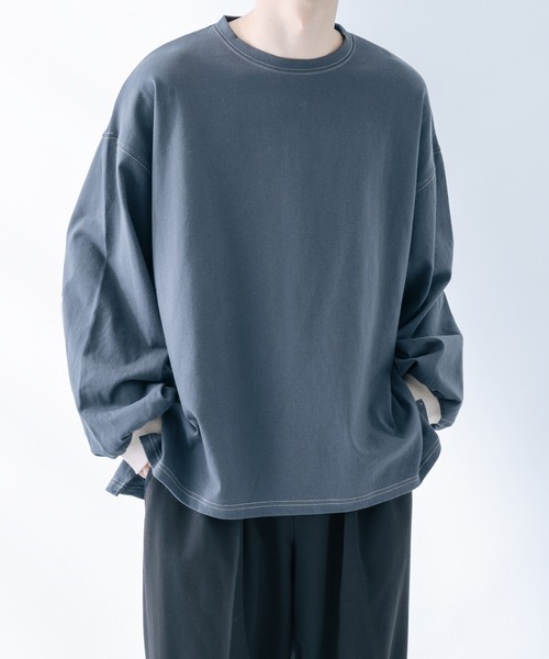 epnok(エプノック)の「ステッチワークロンT(Tシャツ/カットソー・メンズ・モカ/グレイッシュベージュ/グレイッシュブルー・SMALL/MEDIUM/LARGE)」の3枚目の写真