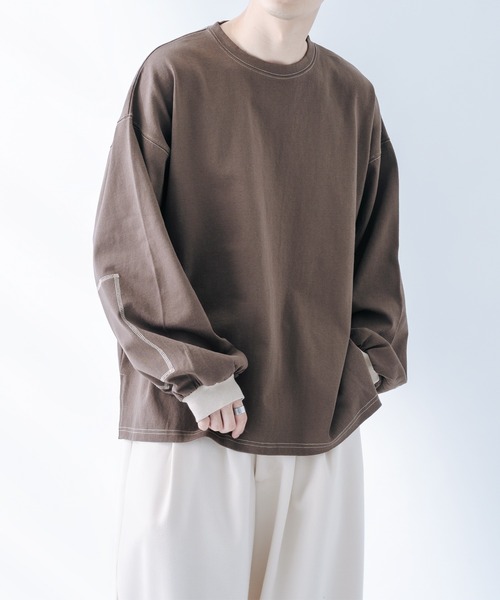 epnok(エプノック)の「ステッチワークロンT(Tシャツ/カットソー・メンズ・モカ/グレイッシュベージュ/グレイッシュブルー・SMALL/MEDIUM/LARGE)」の1枚目の写真