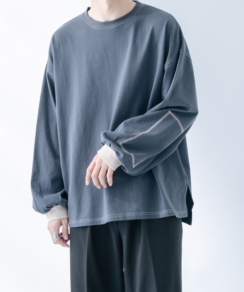 epnok(エプノック)の「ステッチワークロンT(Tシャツ/カットソー・メンズ・モカ/グレイッシュベージュ/グレイッシュブルー・SMALL/MEDIUM/LARGE)」の19枚目の写真