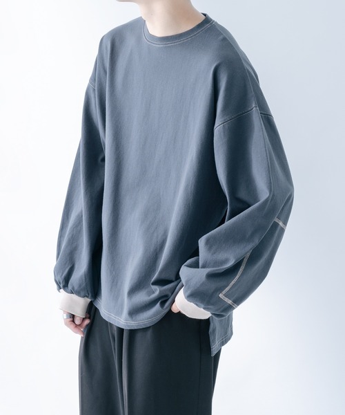 epnok(エプノック)の「ステッチワークロンT(Tシャツ/カットソー・メンズ・モカ/グレイッシュベージュ/グレイッシュブルー・SMALL/MEDIUM/LARGE)」の21枚目の写真