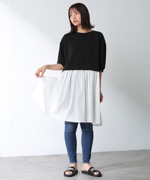 Honeys（ハニーズ）の「レイヤード風チュニック（チュニック・レディース・ブラック/モカ/ブルー系その他/グレイッシュベージュ・S/M/L）」の10枚目の写真