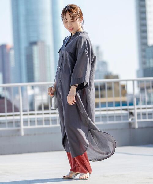 coen（コーエン）の「シアーロングシャツワンピース（ワンピース・レディース・ライラック/ナチュラル/ダークグレー・LARGE/MEDIUM）」の5枚目の写真