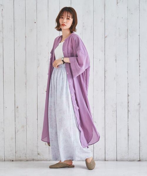 coen（コーエン）の「シアーロングシャツワンピース（ワンピース・レディース・ライラック/ナチュラル/ダークグレー・LARGE/MEDIUM）」の12枚目の写真