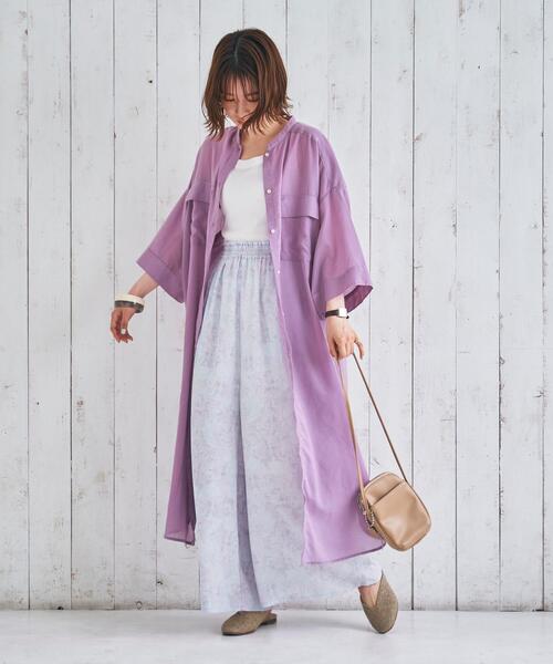 coen（コーエン）の「シアーロングシャツワンピース（ワンピース・レディース・ライラック/ナチュラル/ダークグレー・LARGE/MEDIUM）」の13枚目の写真