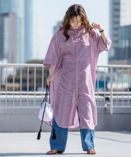 coen（コーエン）の「シアーロングシャツワンピース（ワンピース・レディース・ライラック/ナチュラル/ダークグレー・LARGE/MEDIUM）」の15枚目の写真