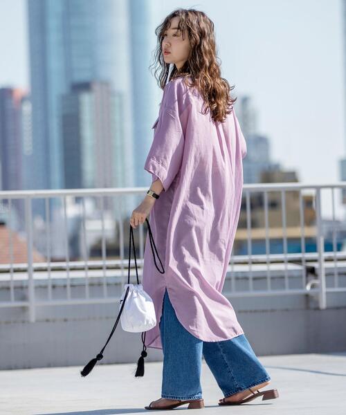 coen（コーエン）の「シアーロングシャツワンピース（ワンピース・レディース・ライラック/ナチュラル/ダークグレー・LARGE/MEDIUM）」の18枚目の写真