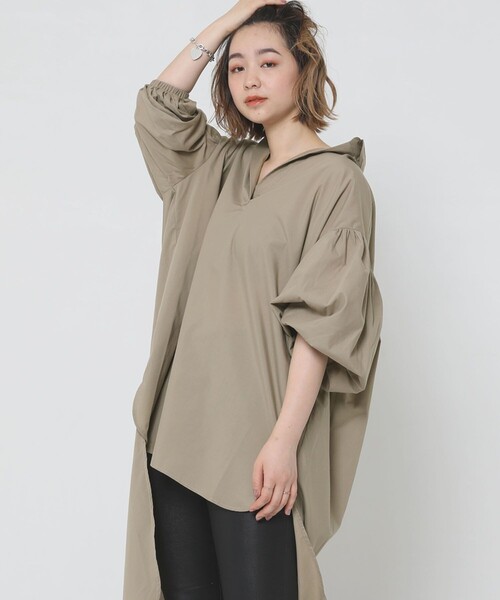 Sig FREAK'S STORE（シグフリークスストア）の「バックロング ボリュームスリーブブラウス（シャツ/ブラウス・レディース・ブラック/ホワイト/ベージュ・ﾌﾘ-）」の3枚目の写真