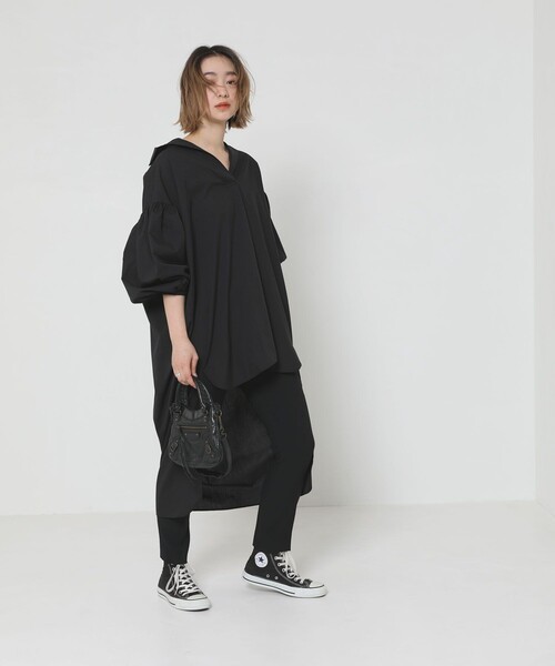 Sig FREAK'S STORE（シグフリークスストア）の「バックロング ボリュームスリーブブラウス（シャツ/ブラウス・レディース・ブラック/ホワイト/ベージュ・ﾌﾘ-）」の9枚目の写真