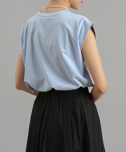 DouDou（ドゥドゥ）の「パワショルT（Tシャツ/カットソー・レディース・チャコールグレー/オフホワイト/ブルー・FREE）」の18枚目の写真