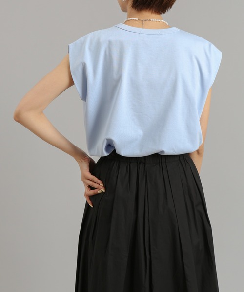 DouDou（ドゥドゥ）の「パワショルT（Tシャツ/カットソー・レディース・チャコールグレー/オフホワイト/ブルー・FREE）」の19枚目の写真