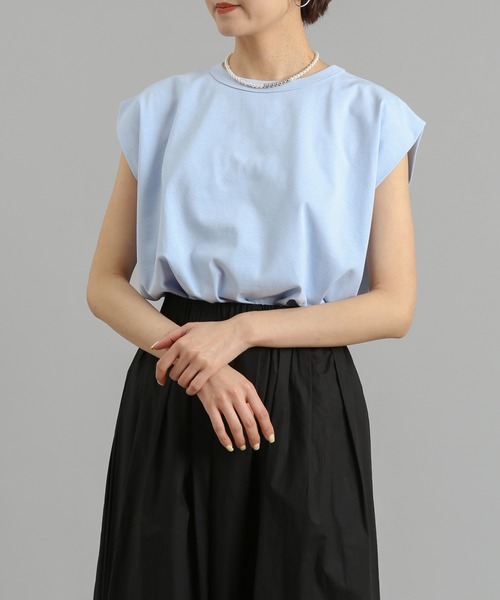 DouDou（ドゥドゥ）の「パワショルT（Tシャツ/カットソー・レディース・チャコールグレー/オフホワイト/ブルー・FREE）」の16枚目の写真