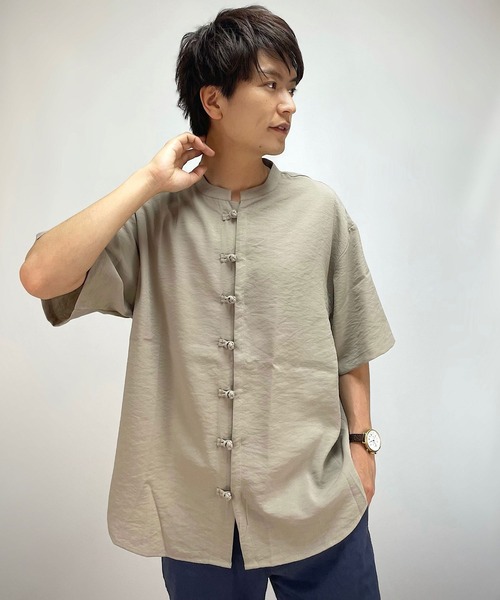 FUNALIVE(ファンアライブ)の「半袖チャイナオーバーシャツ(シャツ/ブラウス・メンズ・ベージュ/オフホワイト/グリーン/ブラック・M/L)」の11枚目の写真