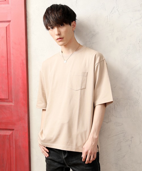 TopIsm（トップイズム）の「吸水速乾 ワイドシルエットUSAコットンクルーネック半袖Tシャツ（Tシャツ/カットソー・メンズ・ブラック/ベージュ/ネイビー/オフホワイト/ブルー/ライトグリーン/グレー系その他/グレイッシュベージュ/サックスブルー/グレー/グリーン/オレンジ・LL/M/L）」の5枚目の写真