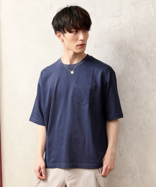 TopIsm（トップイズム）の「吸水速乾 ワイドシルエットUSAコットンクルーネック半袖Tシャツ（Tシャツ/カットソー・メンズ・ブラック/ベージュ/ネイビー/オフホワイト/ブルー/ライトグリーン/グレー系その他/グレイッシュベージュ/サックスブルー/グレー/グリーン/オレンジ・LL/M/L）」の9枚目の写真