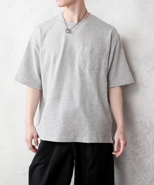 TopIsm（トップイズム）の「吸水速乾 ワイドシルエットUSAコットンクルーネック半袖Tシャツ（Tシャツ/カットソー・メンズ・ブラック/ベージュ/ネイビー/オフホワイト/ブルー/ライトグリーン/グレー系その他/グレイッシュベージュ/サックスブルー/グレー/グリーン/オレンジ・LL/M/L）」の3枚目の写真