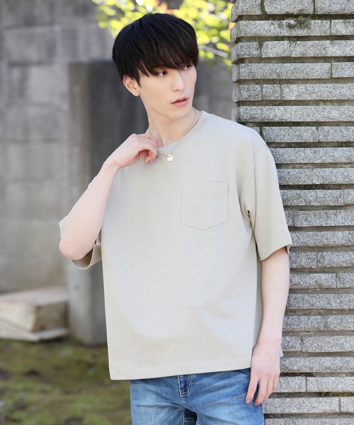 TopIsm（トップイズム）の「吸水速乾 ワイドシルエットUSAコットンクルーネック半袖Tシャツ（Tシャツ/カットソー・メンズ・ブラック/ベージュ/ネイビー/オフホワイト/ブルー/ライトグリーン/グレー系その他/グレイッシュベージュ/サックスブルー/グレー/グリーン/オレンジ・LL/M/L）」の6枚目の写真