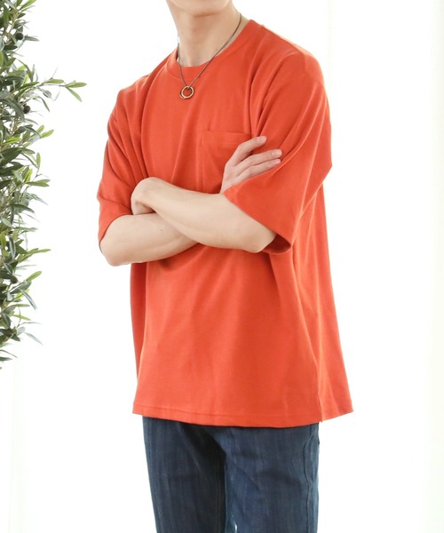 TopIsm（トップイズム）の「吸水速乾 ワイドシルエットUSAコットンクルーネック半袖Tシャツ（Tシャツ/カットソー・メンズ・ブラック/ベージュ/ネイビー/オフホワイト/ブルー/ライトグリーン/グレー系その他/グレイッシュベージュ/サックスブルー/グレー/グリーン/オレンジ・LL/M/L）」の12枚目の写真