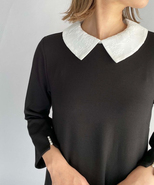 PICCIN（ピッチン）の「袖パール刺繍衿カットワンピース（ワンピース・レディース・ブラック/ネイビー・M）」の16枚目の写真