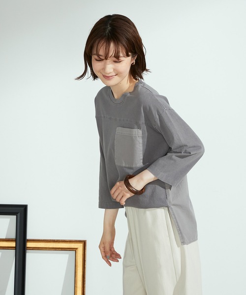 ONIGIRI（オニギリ）の「ポケットＴシャツ（Tシャツ/カットソー・レディース・チャコール/カーキ/ホワイト・FREE）」の2枚目の写真