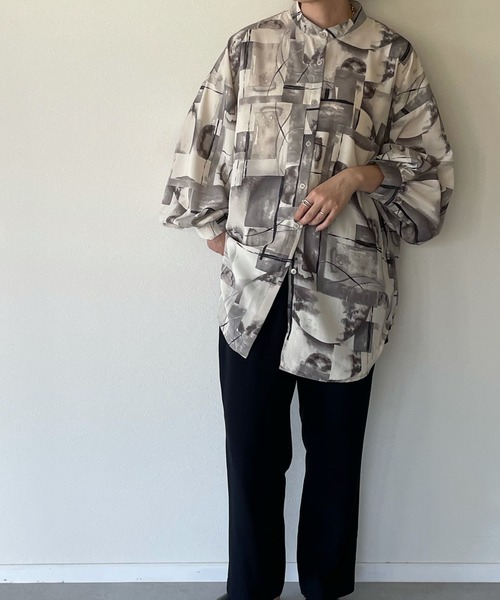 y/m by misato(イムバイミサト)の「アート柄シフォンスタンドオーバーシャツ(シャツ/ブラウス・レディース・パープル/グレー・FREE)」の12枚目の写真