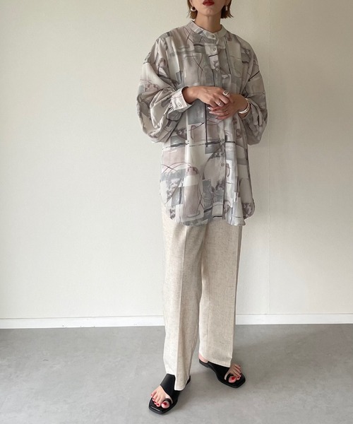 y/m by misato(イムバイミサト)の「アート柄シフォンスタンドオーバーシャツ(シャツ/ブラウス・レディース・パープル/グレー・FREE)」の17枚目の写真