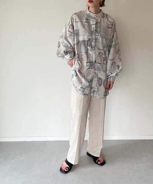 y/m by misato(イムバイミサト)の「アート柄シフォンスタンドオーバーシャツ(シャツ/ブラウス・レディース・パープル/グレー・FREE)」の19枚目の写真