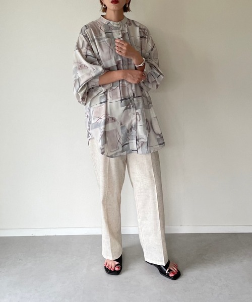y/m by misato(イムバイミサト)の「アート柄シフォンスタンドオーバーシャツ(シャツ/ブラウス・レディース・パープル/グレー・FREE)」の18枚目の写真