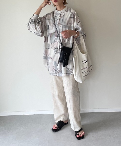y/m by misato(イムバイミサト)の「アート柄シフォンスタンドオーバーシャツ(シャツ/ブラウス・レディース・パープル/グレー・FREE)」の20枚目の写真