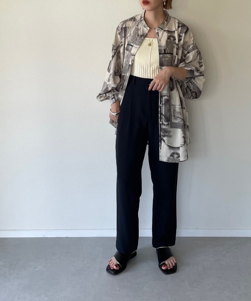 y/m by misato(イムバイミサト)の「アート柄シフォンスタンドオーバーシャツ(シャツ/ブラウス・レディース・パープル/グレー・FREE)」の7枚目の写真