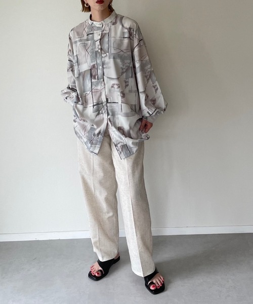 y/m by misato(イムバイミサト)の「アート柄シフォンスタンドオーバーシャツ(シャツ/ブラウス・レディース・パープル/グレー・FREE)」の21枚目の写真