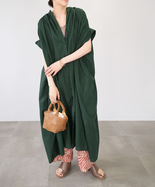 21 Ss ワンピース セール オーバーサイズバンドカラーギャザーワンピース ワンピース Andj アンドジェイ のファッション